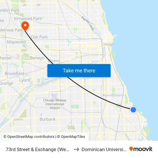 73rd Street & Exchange (West) to Dominican University map