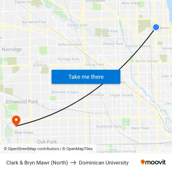 Clark & Bryn Mawr (North) to Dominican University map