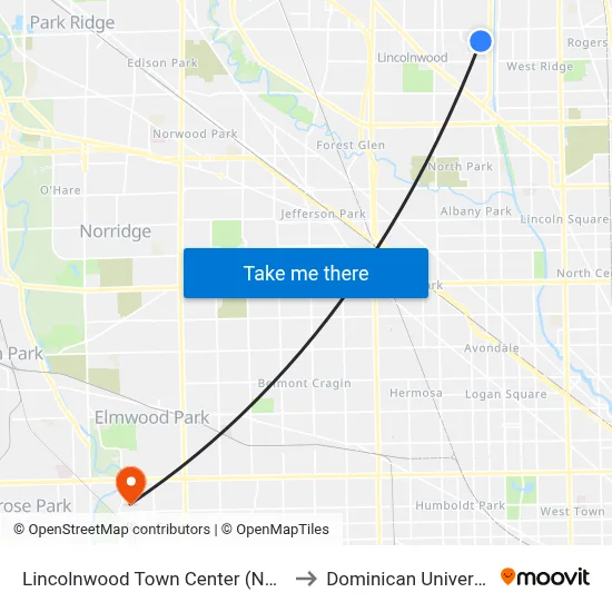 Lincolnwood Town Center (North) to Dominican University map