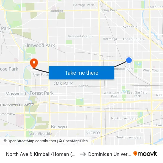 North Ave & Kimball/Homan (West) to Dominican University map