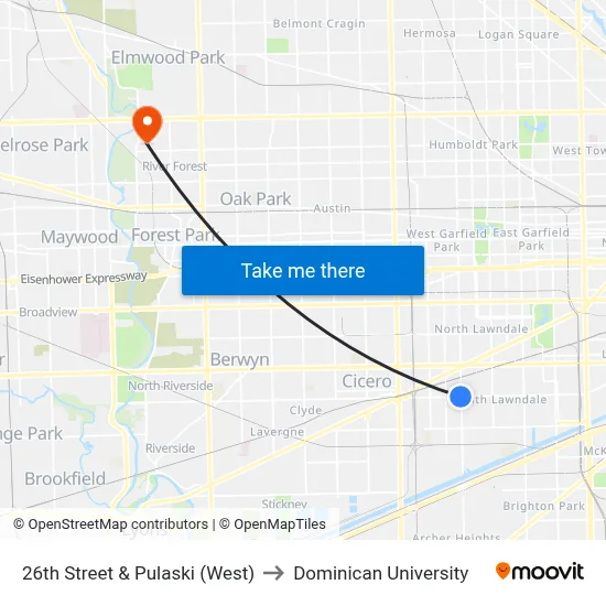 26th Street & Pulaski (West) to Dominican University map