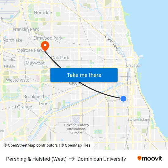 Pershing & Halsted (West) to Dominican University map