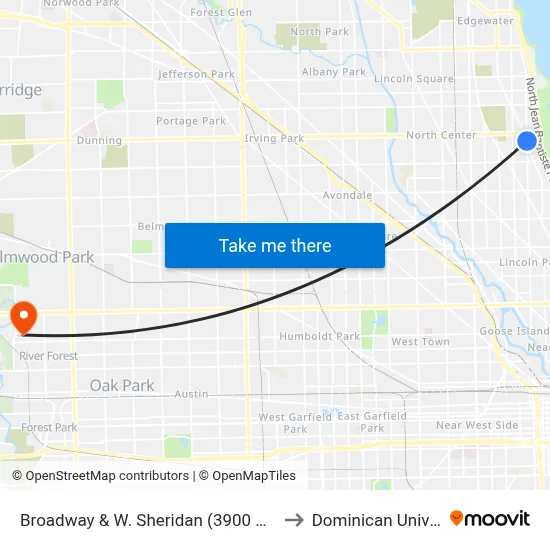 Broadway & W. Sheridan (3900 N) (South) to Dominican University map