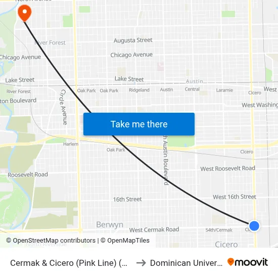 Cermak & Cicero (Pink Line) (West) to Dominican University map