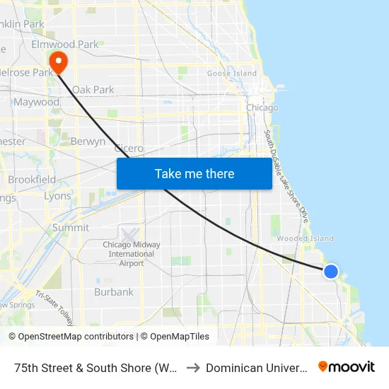 75th Street & South Shore (West) to Dominican University map