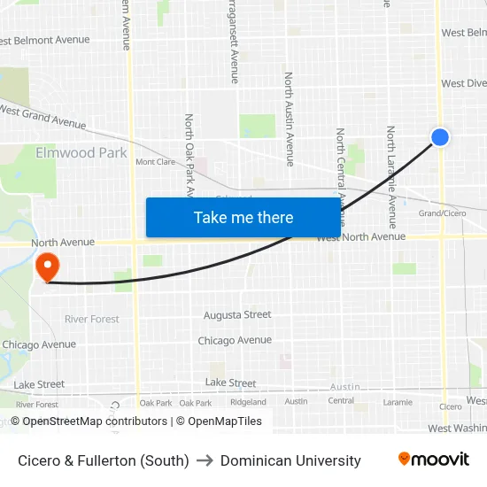 Cicero & Fullerton (South) to Dominican University map