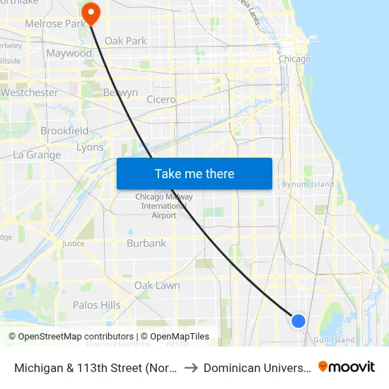 Michigan & 113th Street (North) to Dominican University map