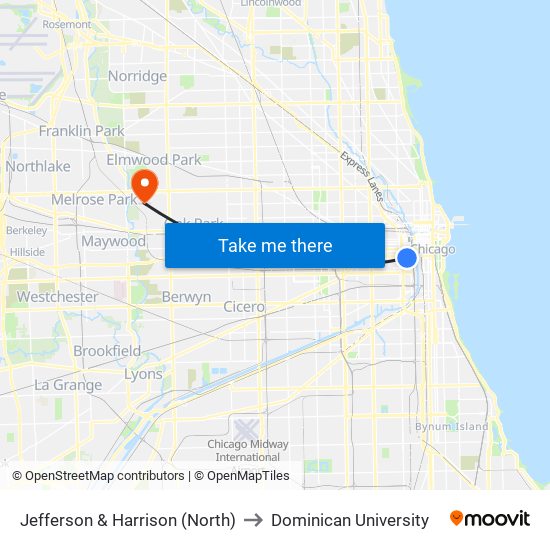 Jefferson & Harrison (North) to Dominican University map