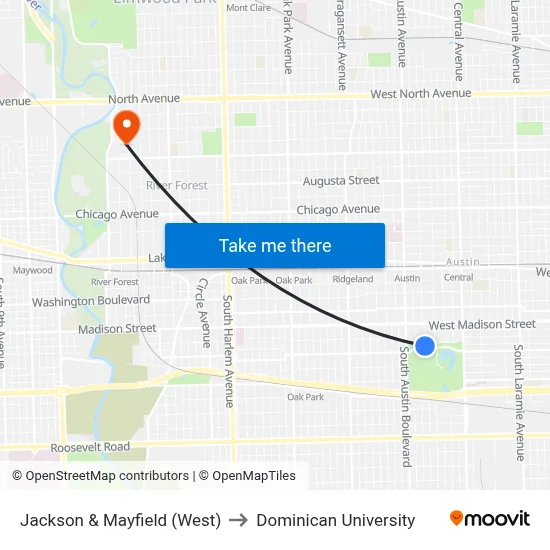 Jackson & Mayfield (West) to Dominican University map