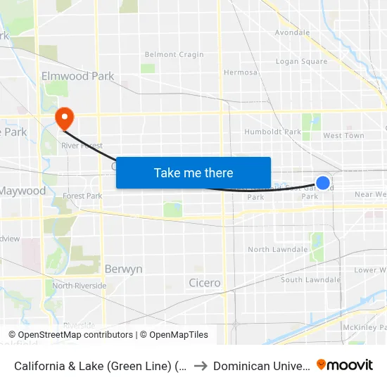 California & Lake (Green Line) (South) to Dominican University map