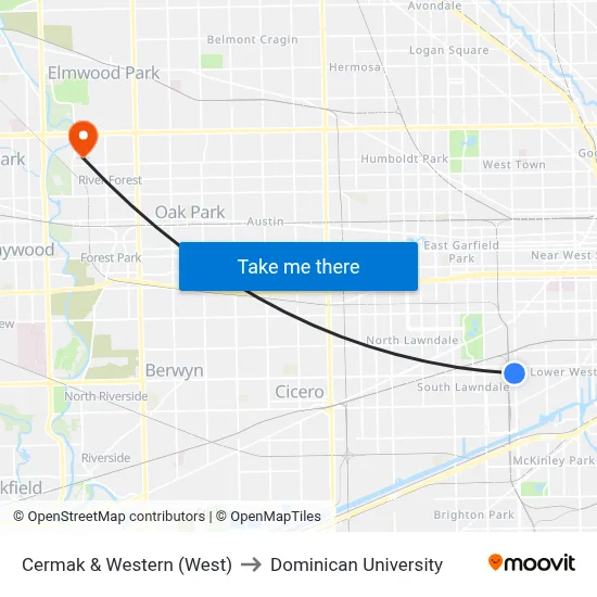 Cermak & Western (West) to Dominican University map