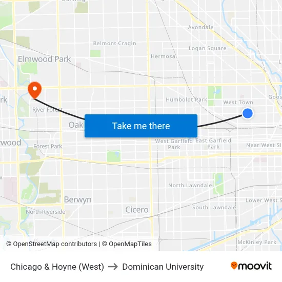 Chicago & Hoyne (West) to Dominican University map
