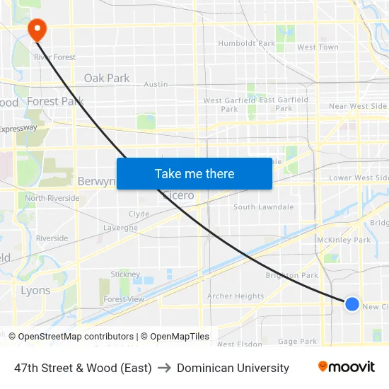 47th Street & Wood (East) to Dominican University map