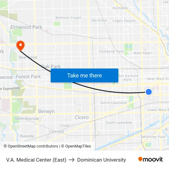 V.A. Medical Center (East) to Dominican University map
