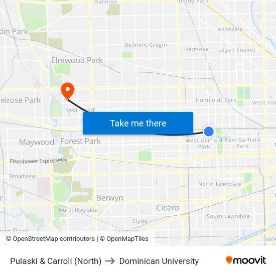Pulaski & Carroll (North) to Dominican University map