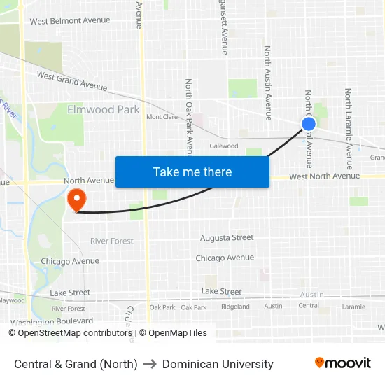 Central & Grand (North) to Dominican University map