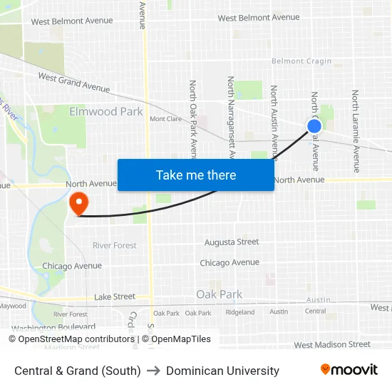 Central & Grand (South) to Dominican University map