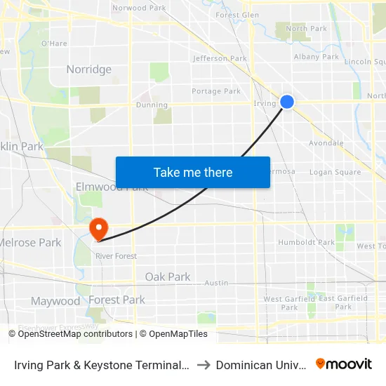 Irving Park & Keystone Terminal (South) to Dominican University map
