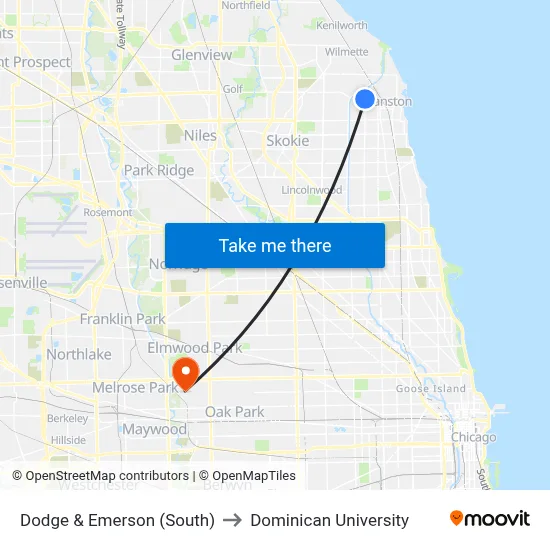 Dodge & Emerson (South) to Dominican University map