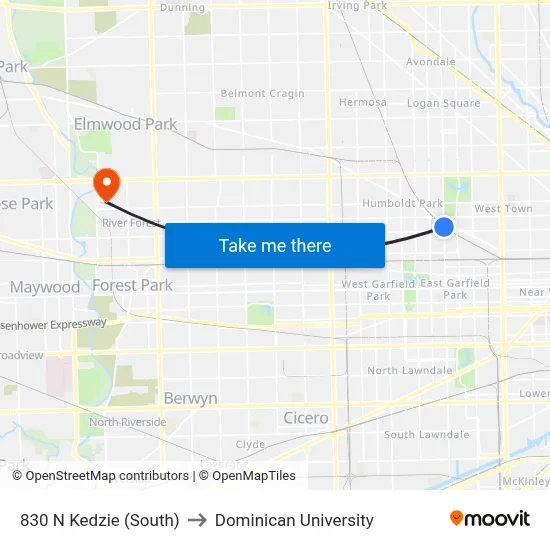 830 N Kedzie (South) to Dominican University map