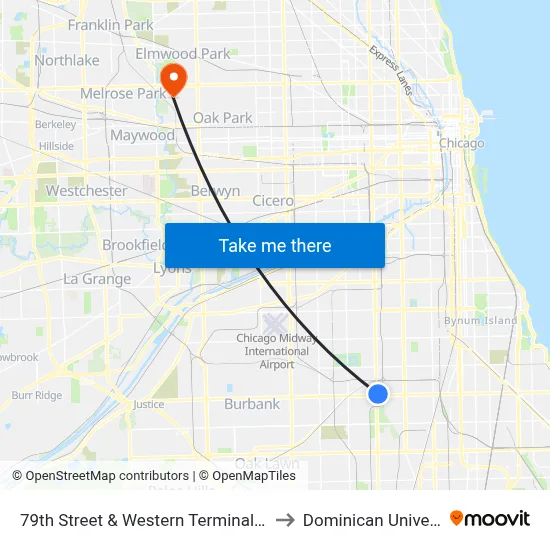 79th Street & Western Terminal (East) to Dominican University map