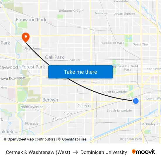Cermak & Washtenaw (West) to Dominican University map