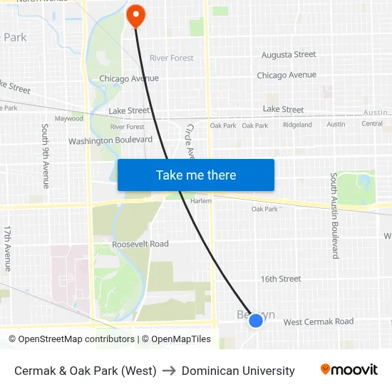 Cermak & Oak Park (West) to Dominican University map