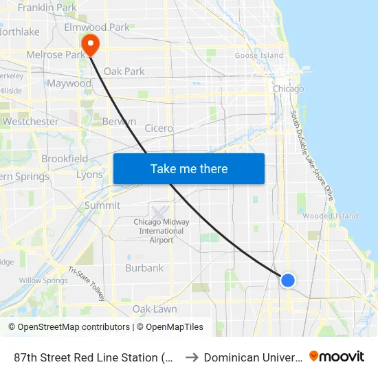 87th Street Red Line Station (West) to Dominican University map
