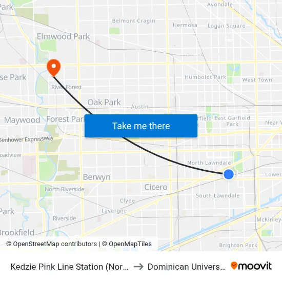 Kedzie Pink Line Station (North) to Dominican University map
