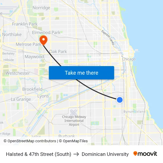 Halsted & 47th Street (South) to Dominican University map