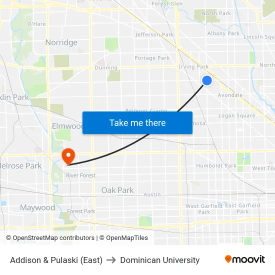 Addison & Pulaski (East) to Dominican University map