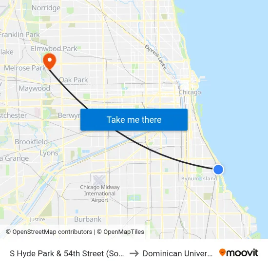 S Hyde Park & 54th Street (South) to Dominican University map