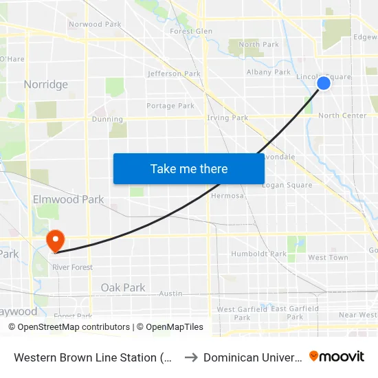 Western Brown Line Station (West) to Dominican University map