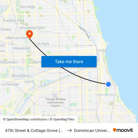 47th Street & Cottage Grove (East) to Dominican University map