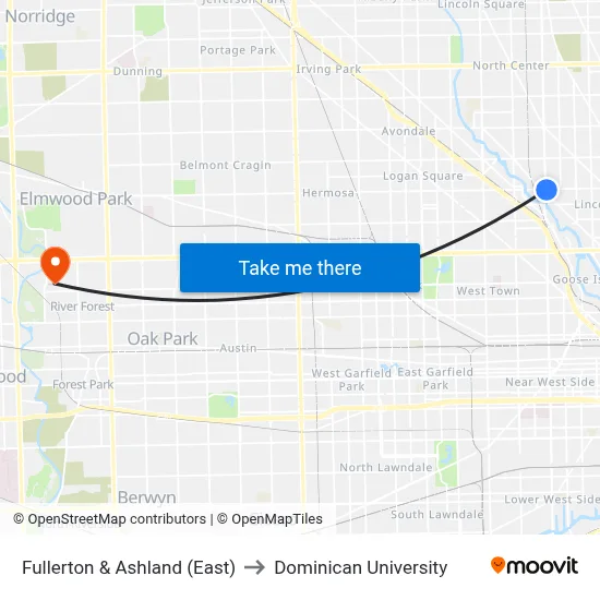 Fullerton & Ashland (East) to Dominican University map
