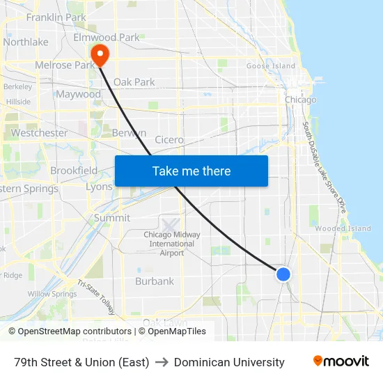79th Street & Union (East) to Dominican University map