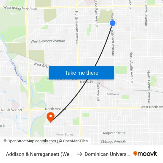 Addison & Narragansett (West) to Dominican University map