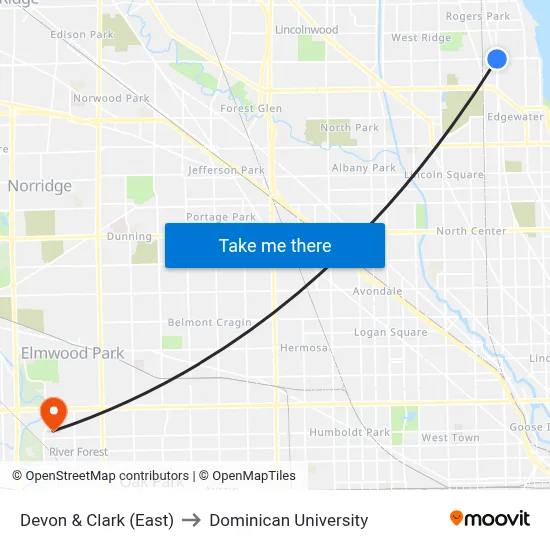 Devon & Clark (East) to Dominican University map