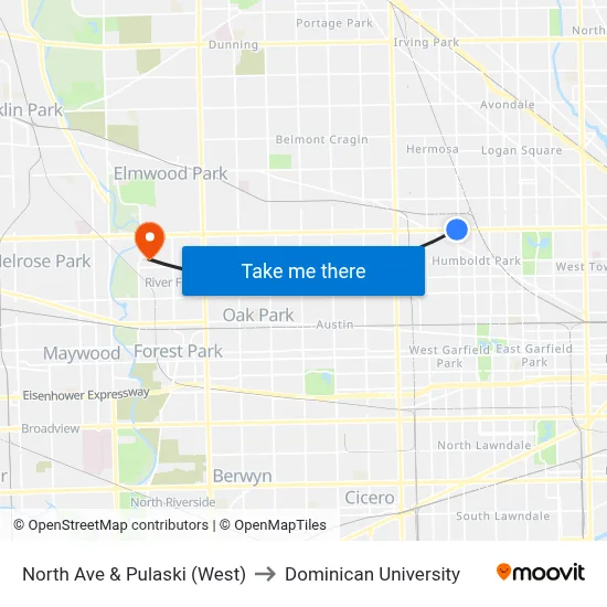 North Ave & Pulaski (West) to Dominican University map