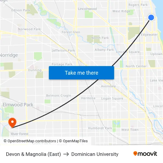 Devon & Magnolia (East) to Dominican University map