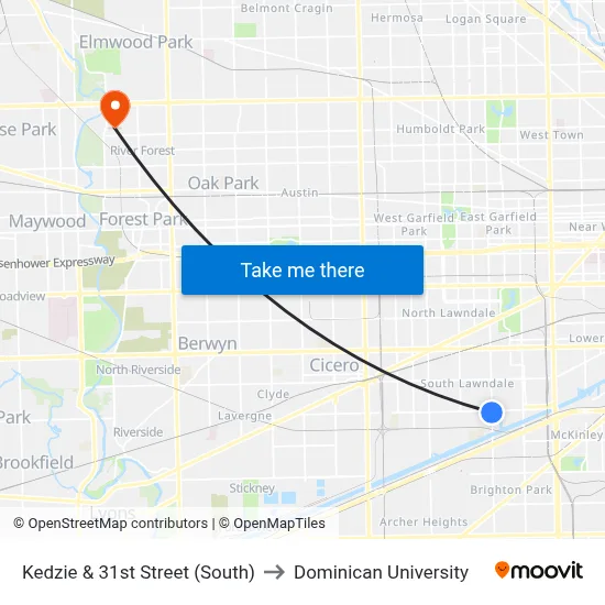 Kedzie & 31st Street (South) to Dominican University map