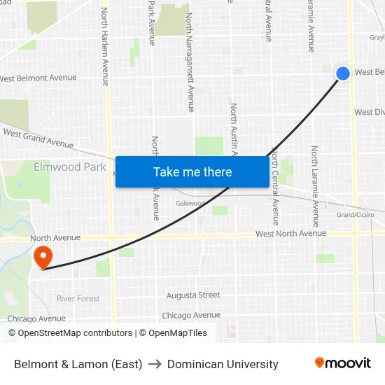Belmont & Lamon (East) to Dominican University map
