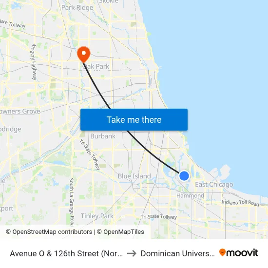 Avenue O & 126th Street (North) to Dominican University map