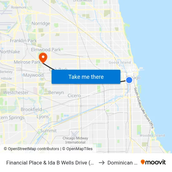 Financial Place & Ida B Wells Drive (Lasalle St Station) (North) to Dominican University map