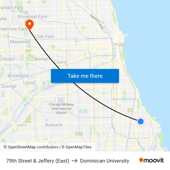 79th Street & Jeffery (East) to Dominican University map