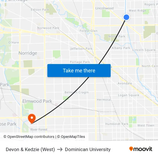 Devon & Kedzie (West) to Dominican University map