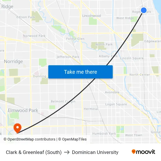 Clark & Greenleaf (South) to Dominican University map