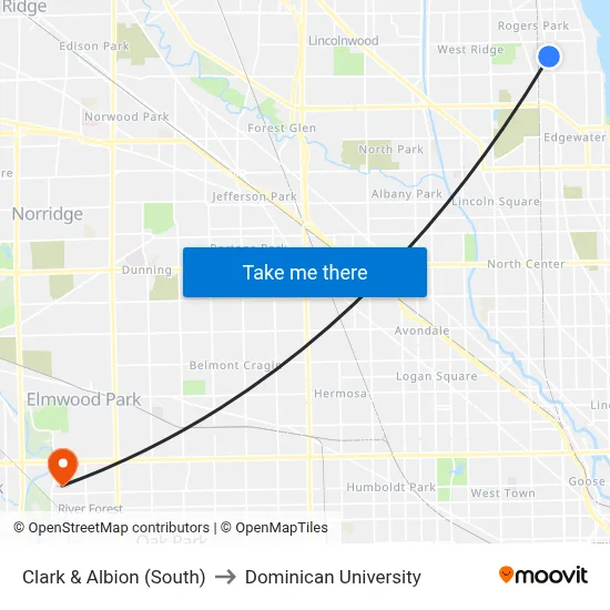 Clark & Albion (South) to Dominican University map