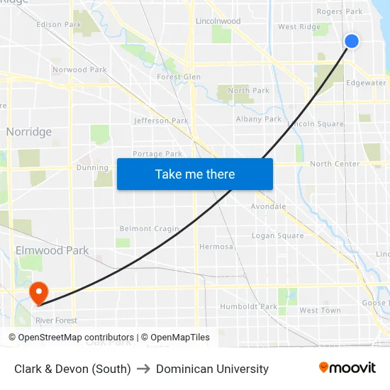 Clark & Devon (South) to Dominican University map
