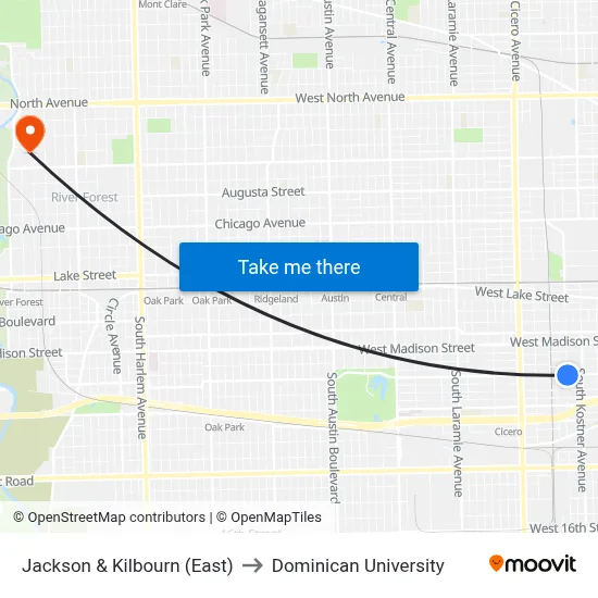 Jackson & Kilbourn (East) to Dominican University map